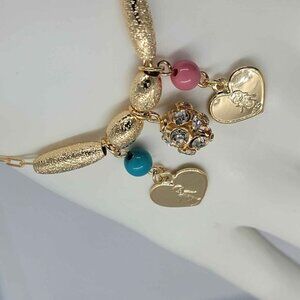 Brand New 18k Gold Filled Daughter & Son Heart - Pink & Blue Bead Bracelet
